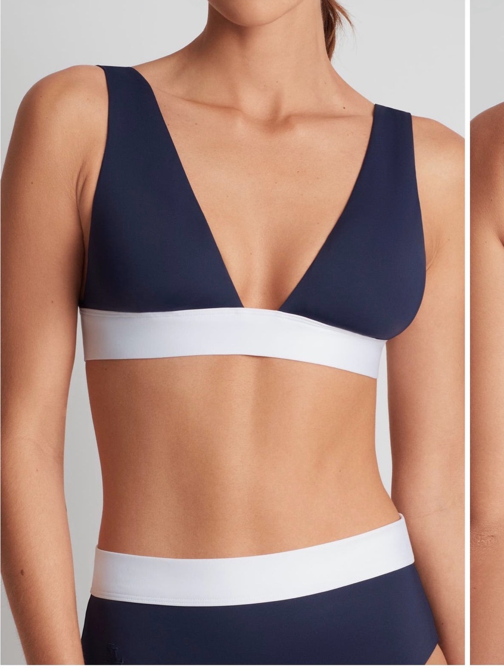 NWT Lauren Ralph Lauren Navy with White Band Modern V-neck Bikini Top